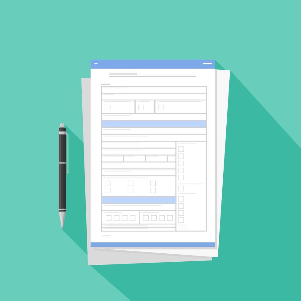 Document Application Form With Pen - Flat Icon Color Illustration vector