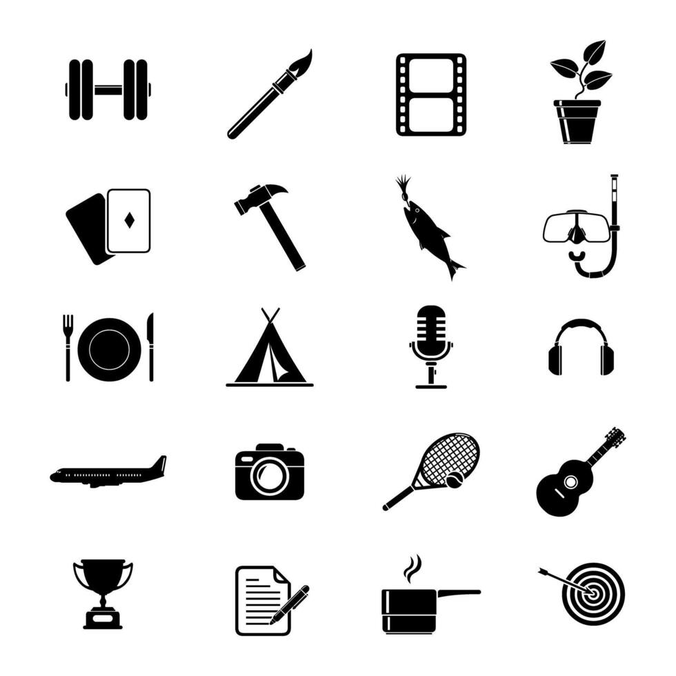 Hobby and Leisure Concept Icons Silhouette Black Set Collection vector
