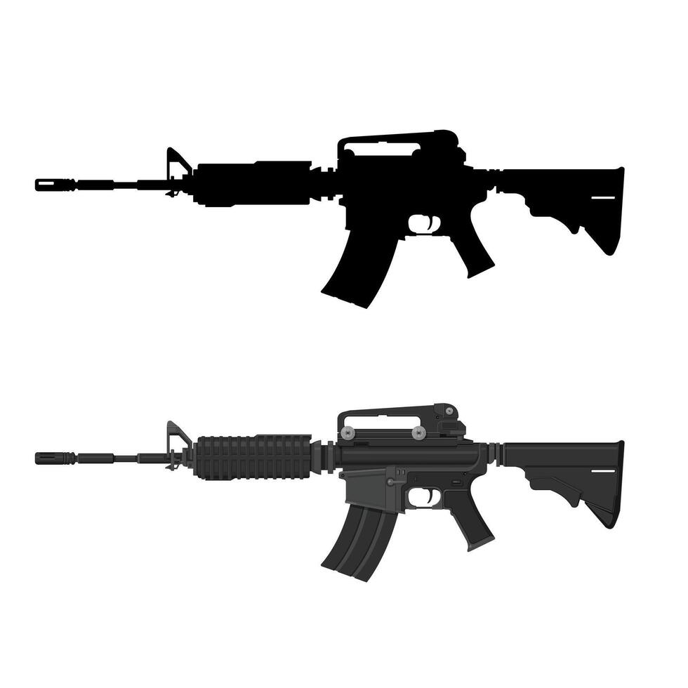 AR-15 Assault Rifle Gun Icon Illustration Color And Black silhouette vector