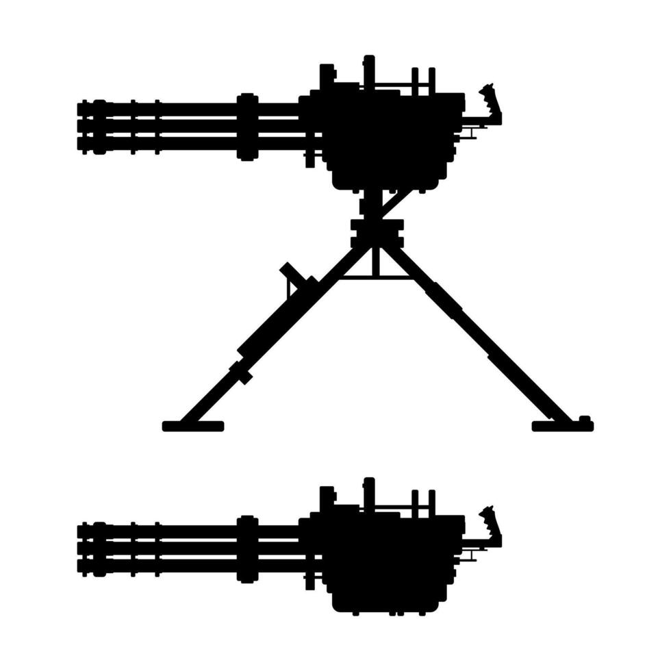 Minigun Machine gun Weapon Icon Illustration Black Silhouette vector