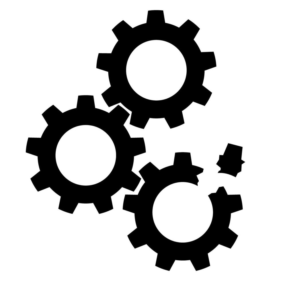 Broken Machine Mechanism Gears - illustration Black silhouette Icon vector