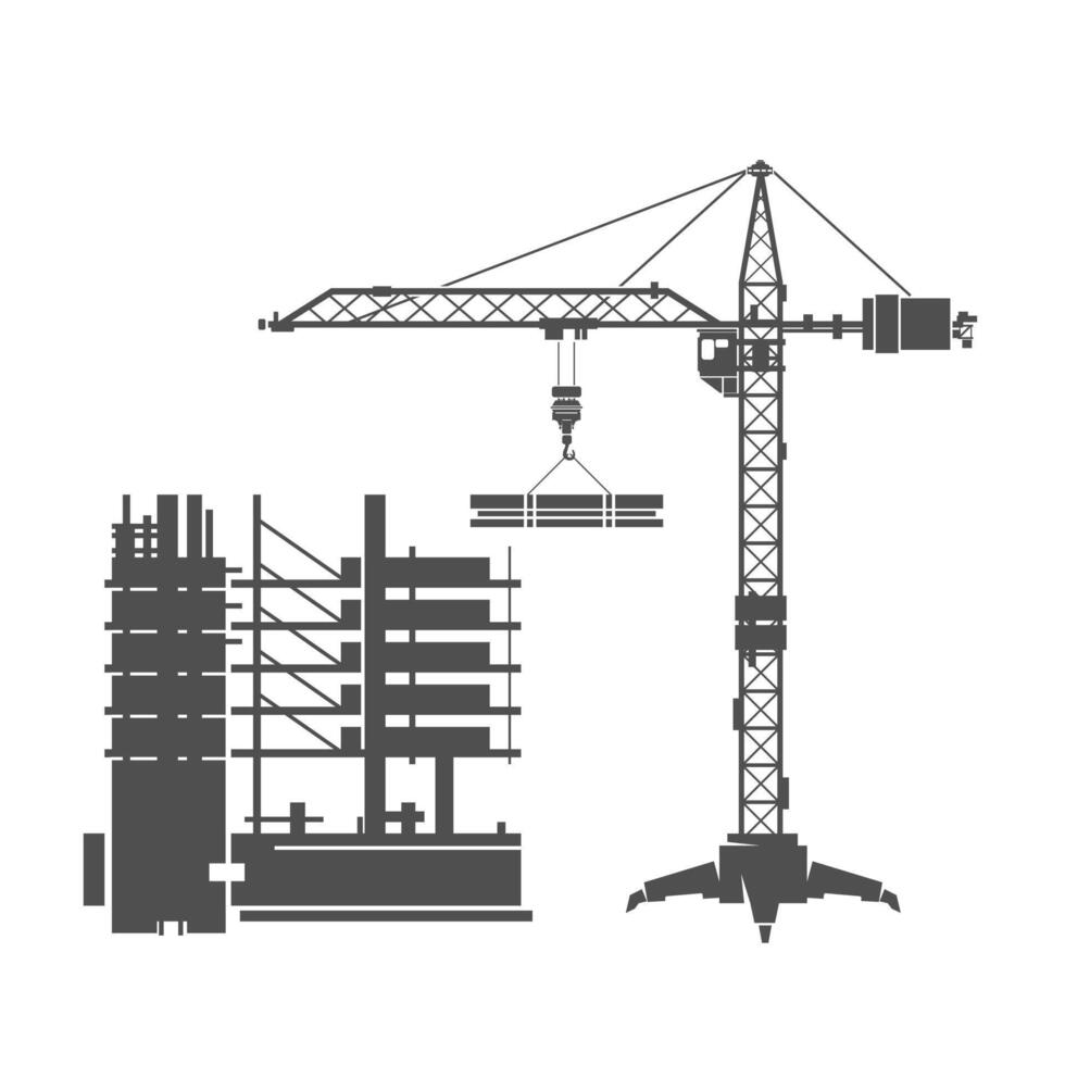Building Site With Construction Crane Icon Illustration vector