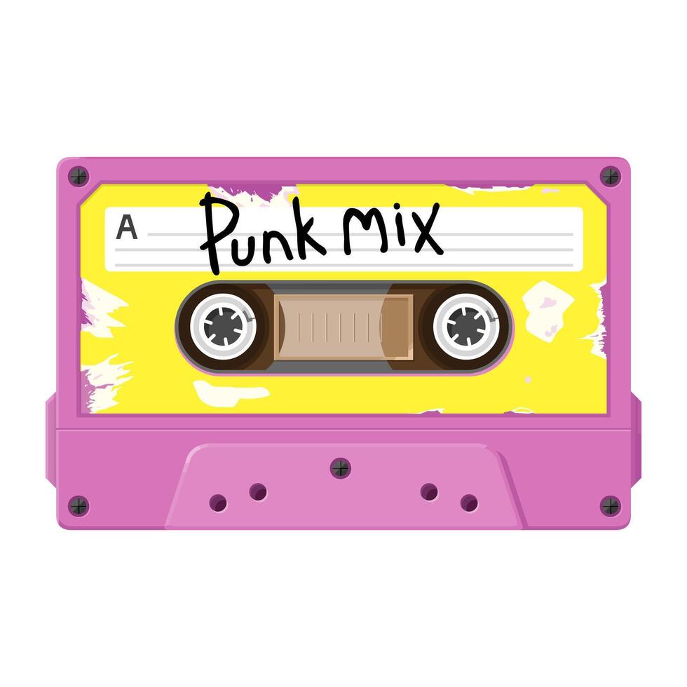 Retro Punk Rock Mix Vintage Cassette Tape - Color Illustration Icon vector