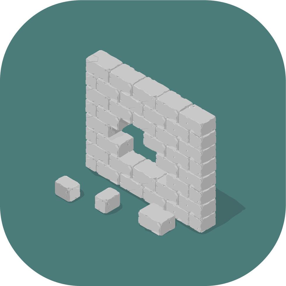 Isometric Damaged Brick Wall With Hole and Debris - Flat Icon Color Illustration vector