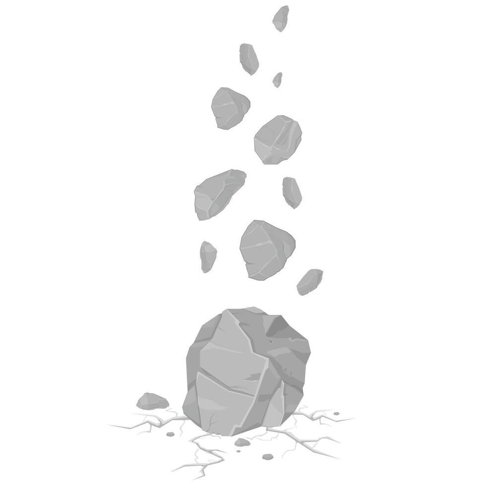 Falling Rocks Debris Damage and Cracked Ground - Color Illustration Icon vector