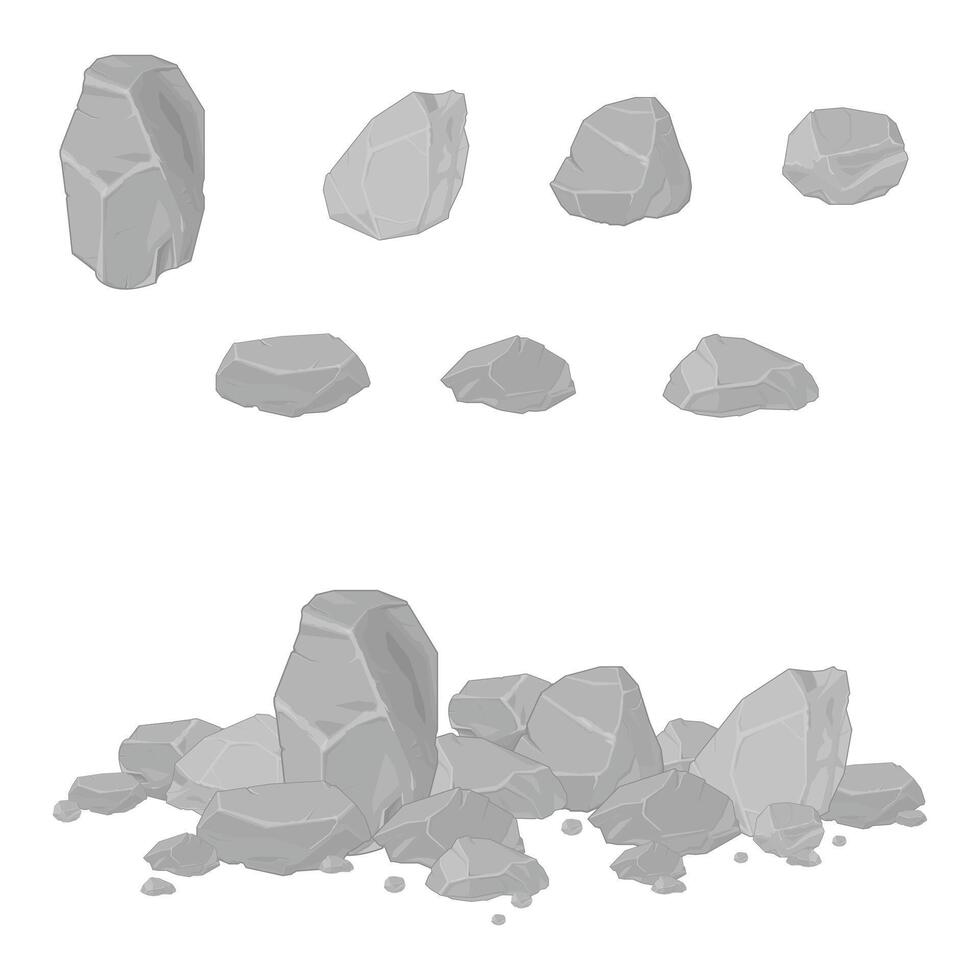 Nature Rocks Stone Icons Set Collection and Debris Damage - Color Illustration Icons vector