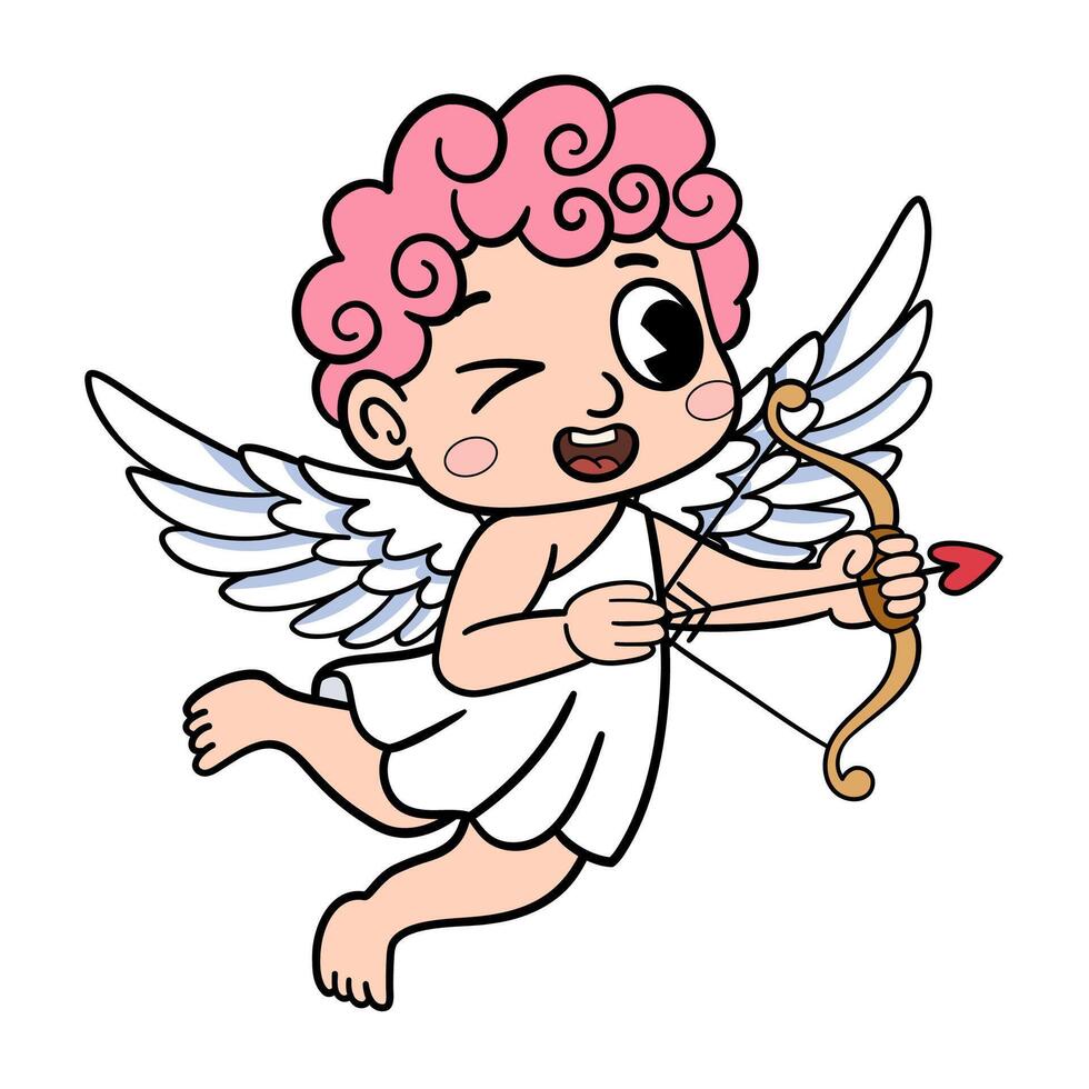 Groovy retro cupid aiming a bow. Cute character for Valentine's day. vector