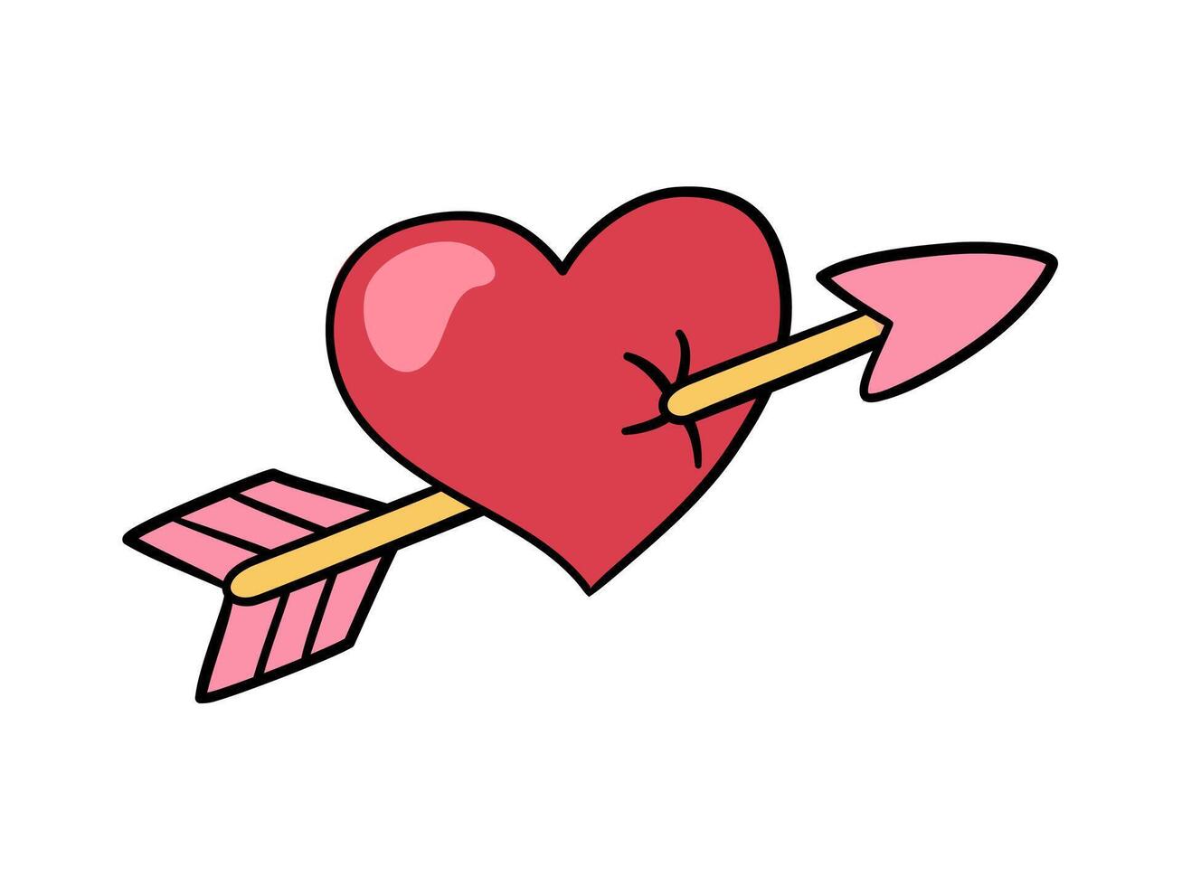 Retro groove sticker heart pierced by an arrow. Valentine's day object. vector