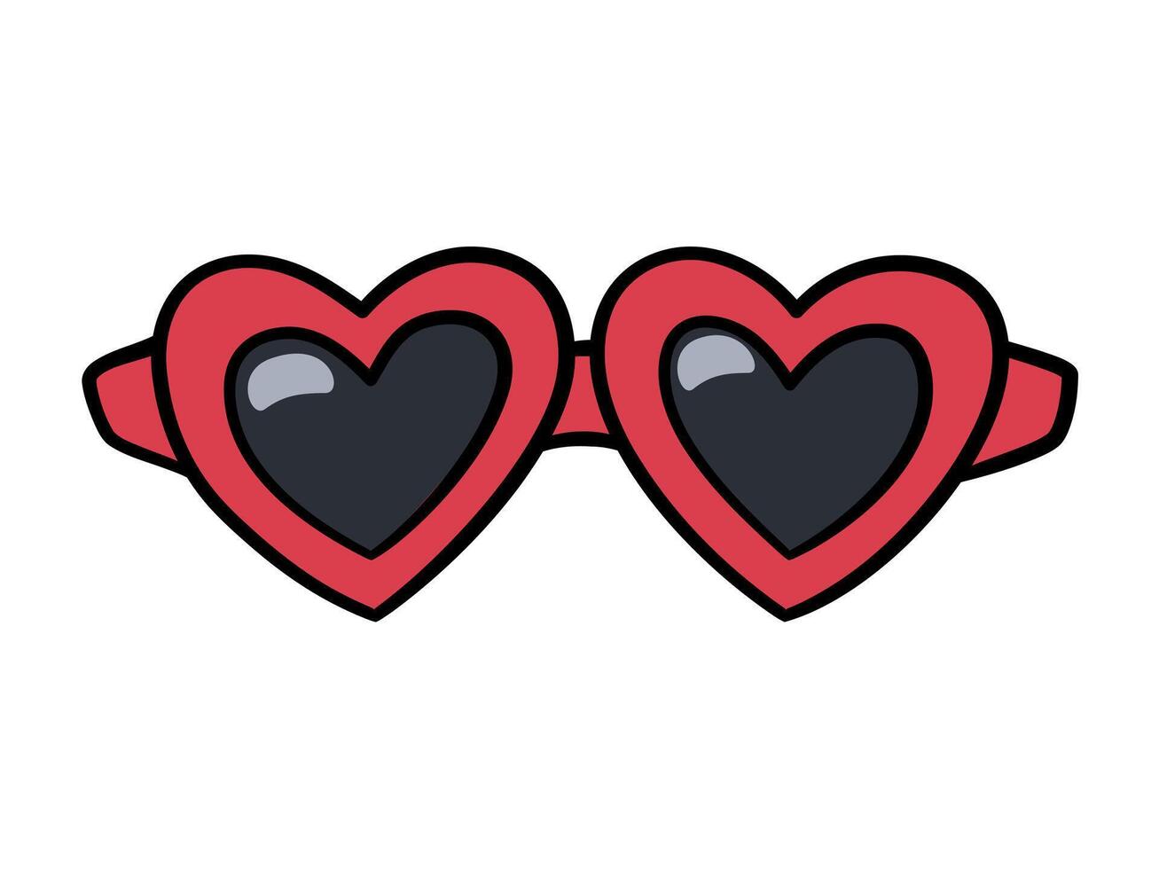 Groovy retro heart shaped sunglasses. Fashionable cool glasses in funky style. Summer beach accessory. vector
