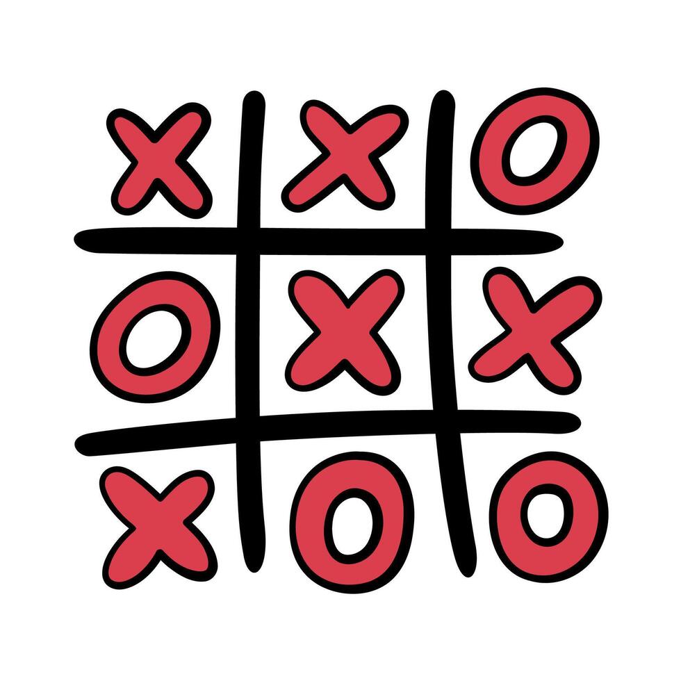 Retro groovy tic-tac-toe game board. XOXO Valentine's Day design, great for romantic cards, prints and decorative elements. vector