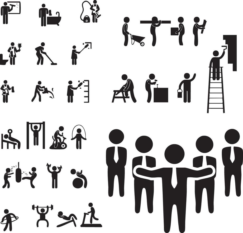 business people and their work icons set, business people icons set vector
