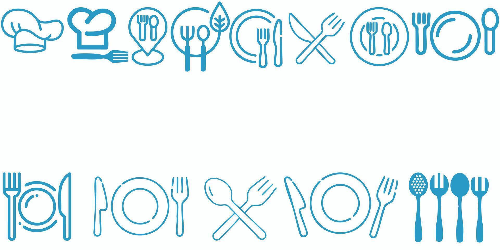 a set of blue and white cutouts of utensils vector