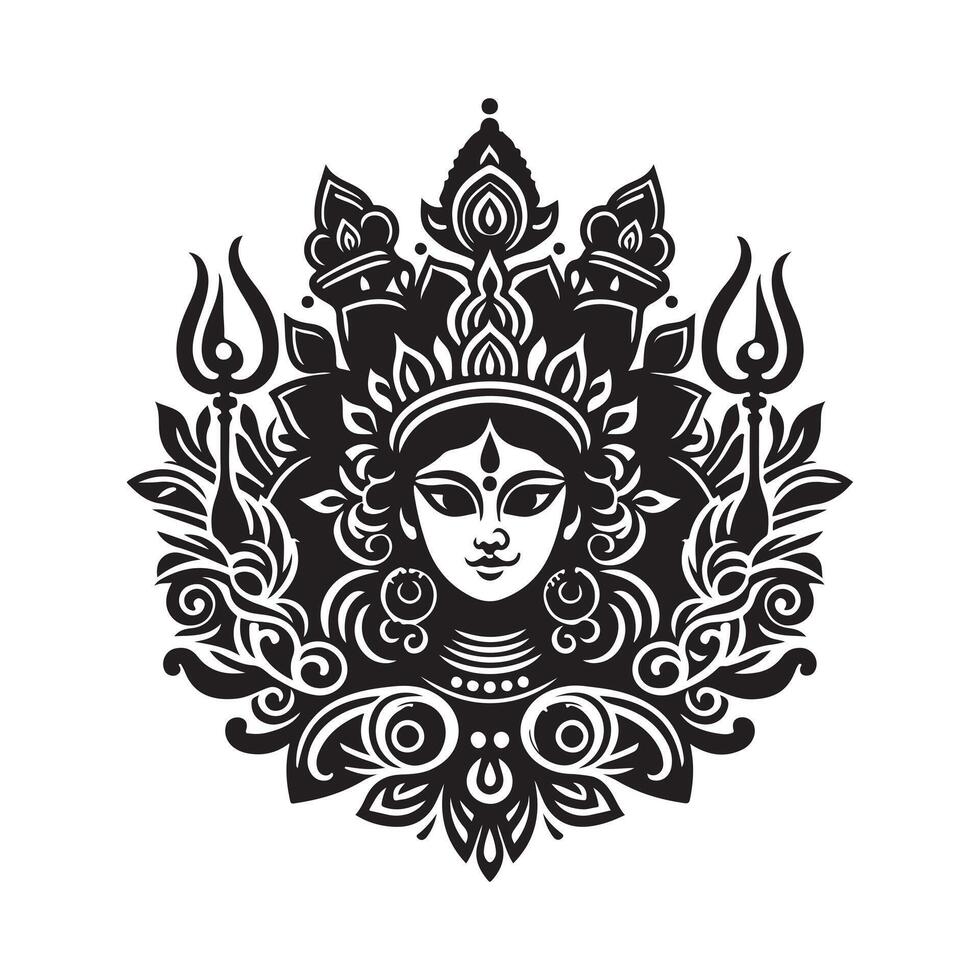 Editable Durga Silhouette Black Design with No Background vector