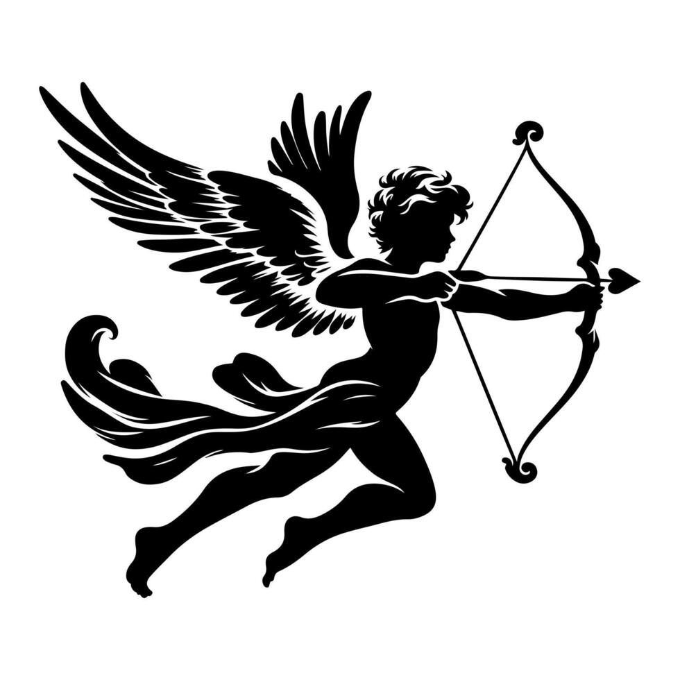 Cupid Silhouette Art in Black Editable Design vector