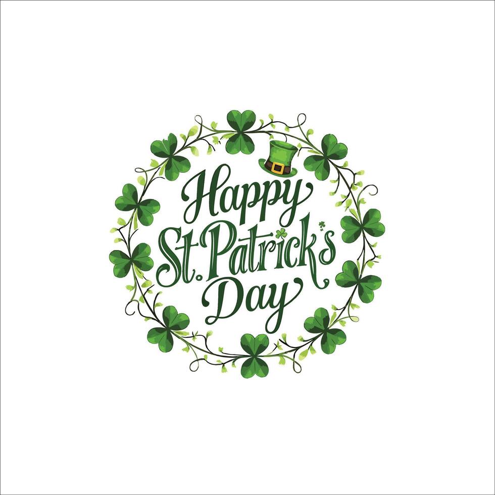 Hand Lettered St. Patricks Day Typography with Shamrock Circle vector