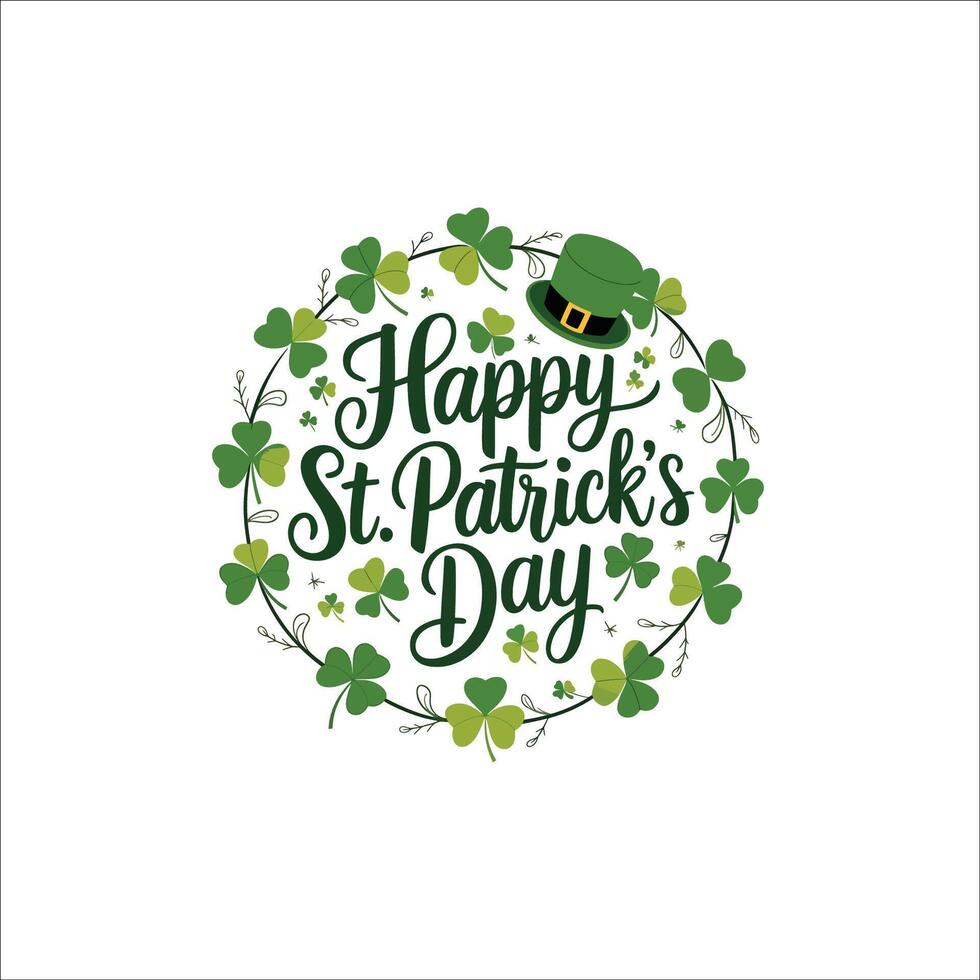 Lucky St. Patricks Day Wreath with Green Clover Leprechaun Hat vector