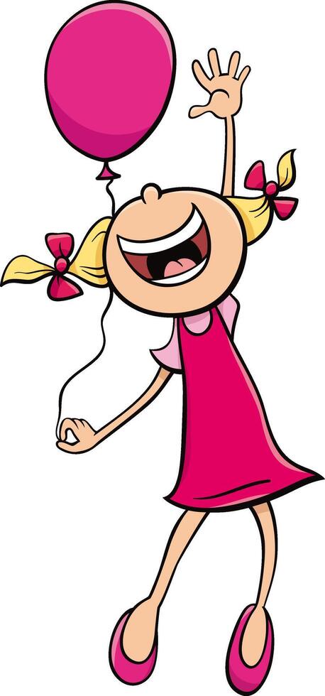 happy cartoon kid girl character with pink balloon vector