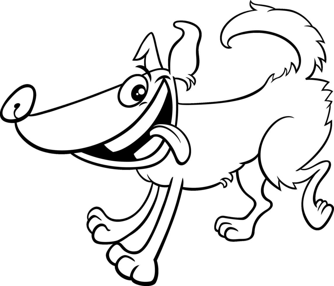 happy playful cartoon dog animal character coloring page vector