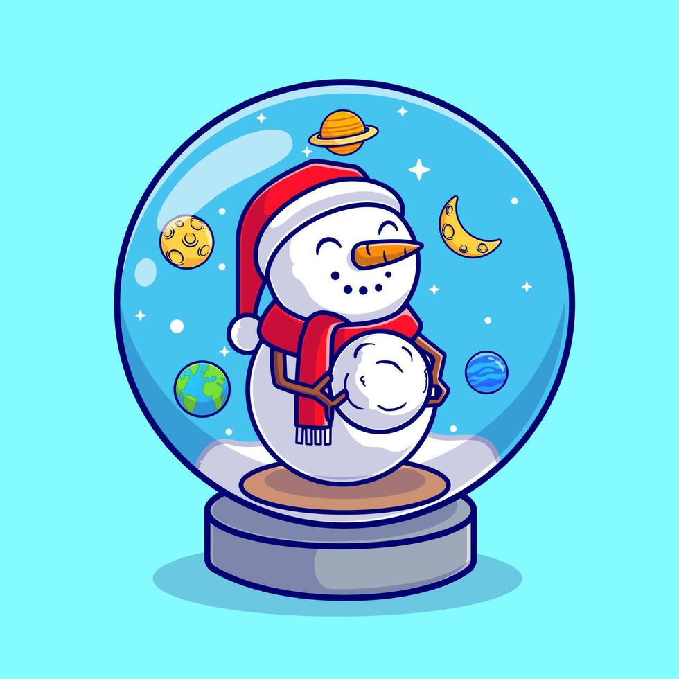 Cute Snowman Playing Snowball In Snow Globe Space Cartoon vector