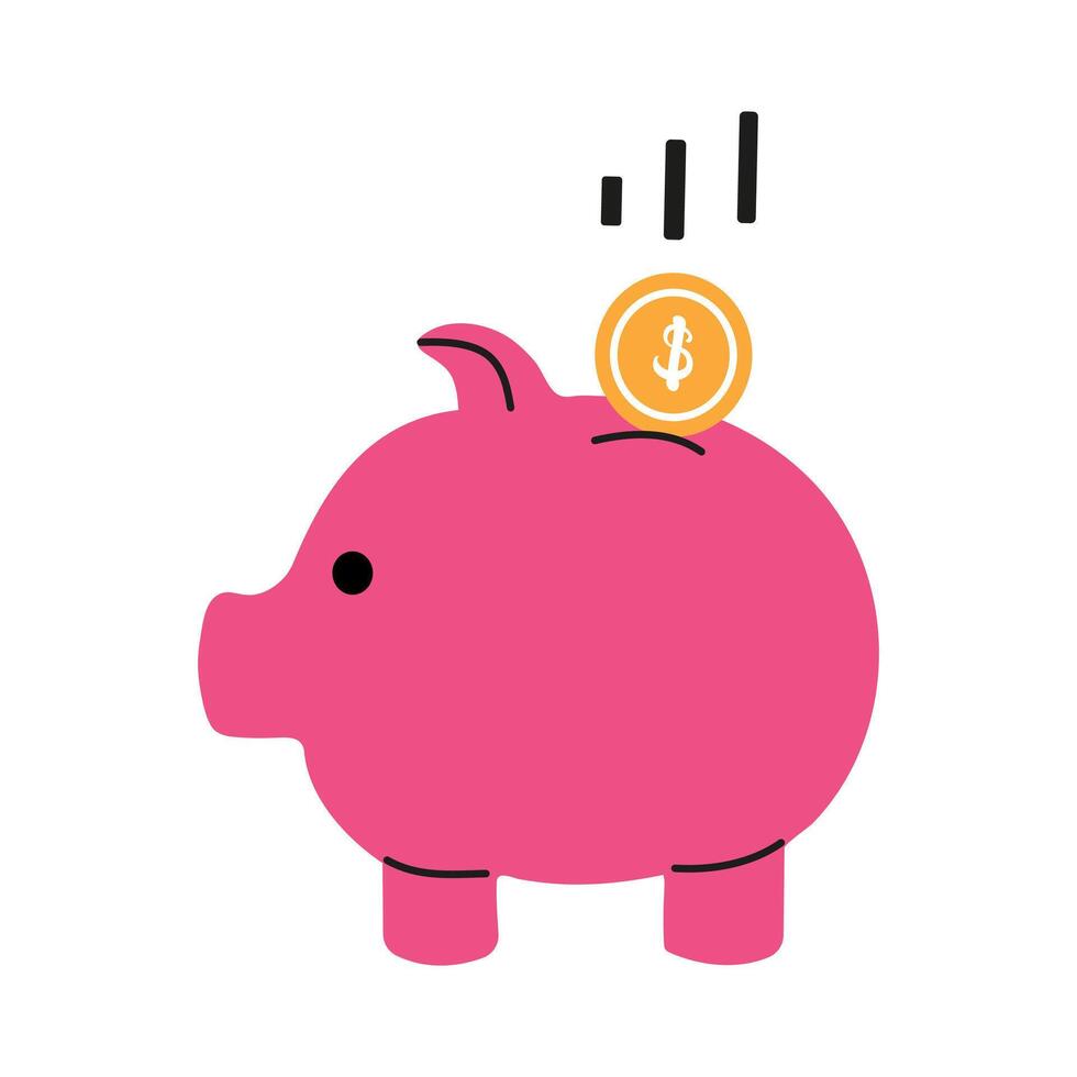 Piggy bank with a coin being inserted, representing savings and financial growth vector