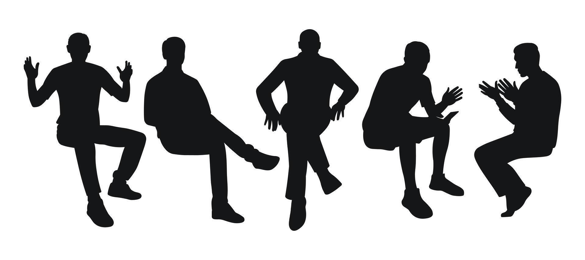 Men sitting and discussing, black silhouette of people vector