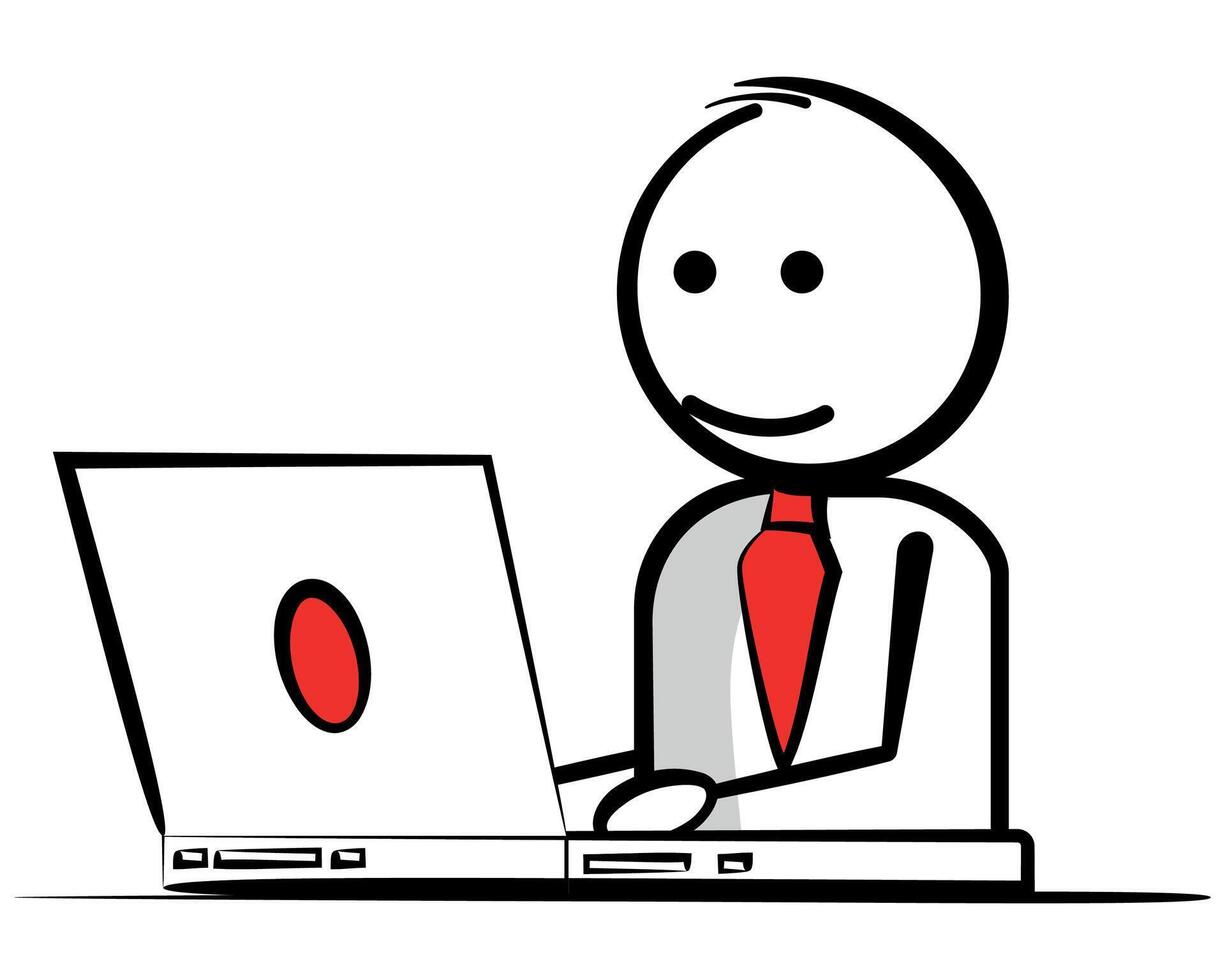 Stickman character using a laptop, Businessman working remotely or working in an office concept vector