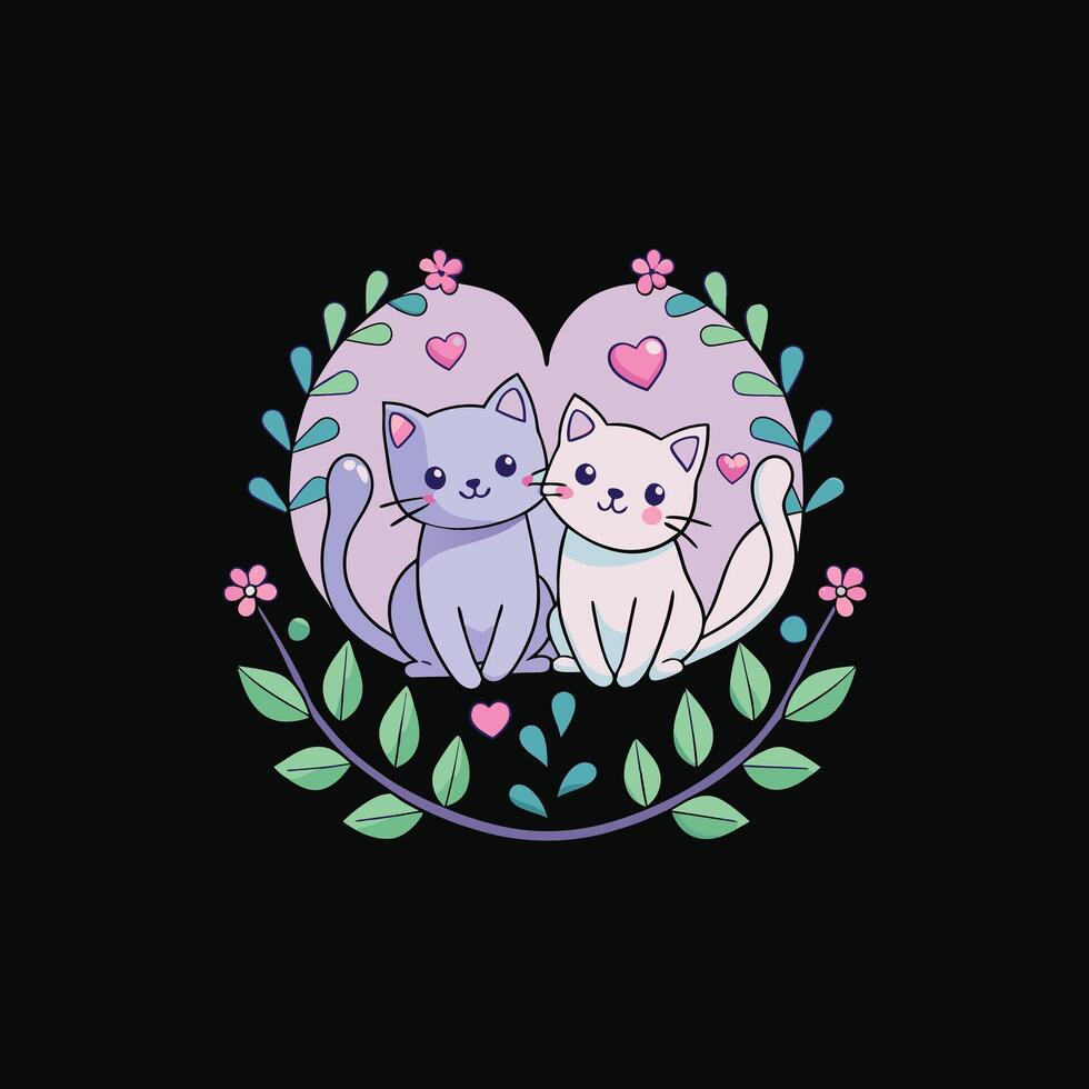 Two cute cats are sitting in a heart shape vector