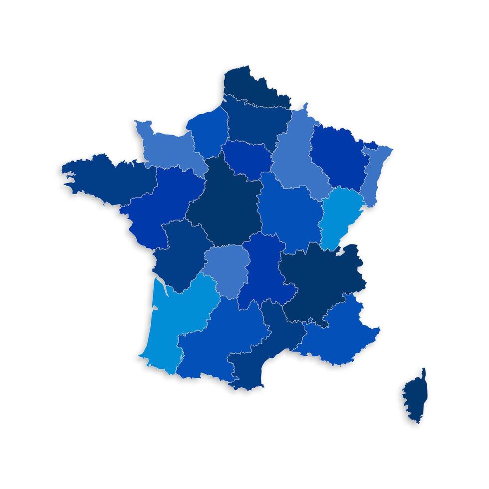 France map with border highlighted regions, states, isolated on white background. Template map of France. Detailed illustration. vector