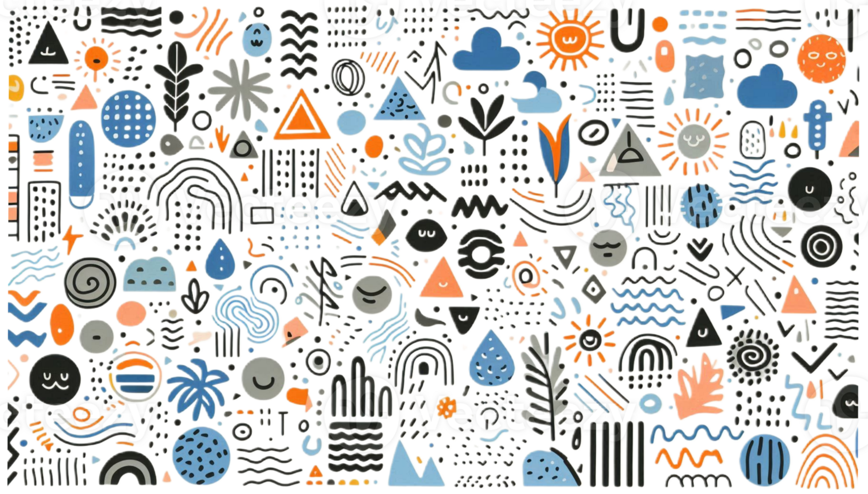 colorful childish line hand drawn seamless pattern. Contemporary minimal modern trendy freehand. Templates for social media icons, posters. png