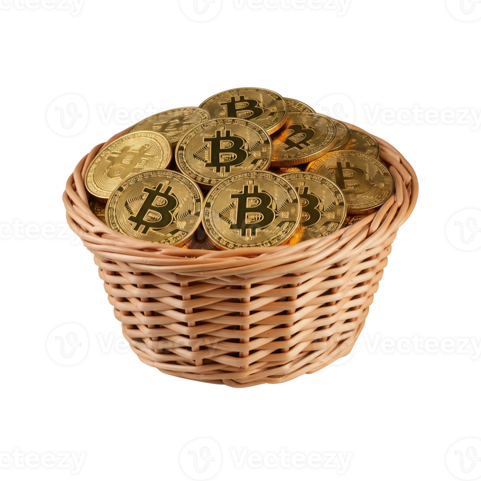 A collection of coins in a basket representing savings and financial wealth png