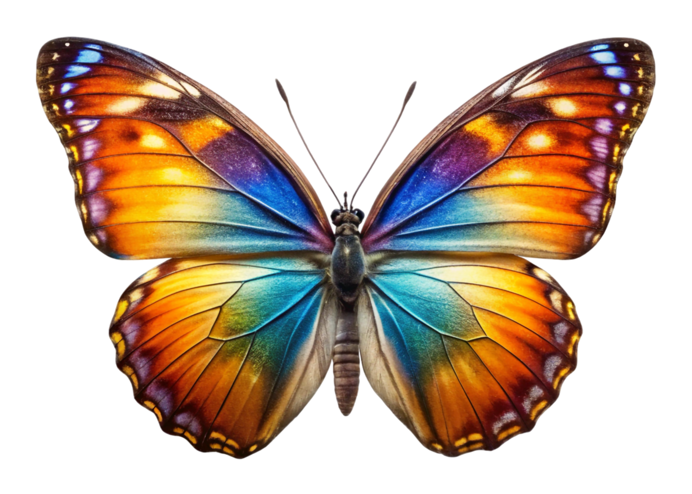 A colorful butterfly is shown on a black background png
