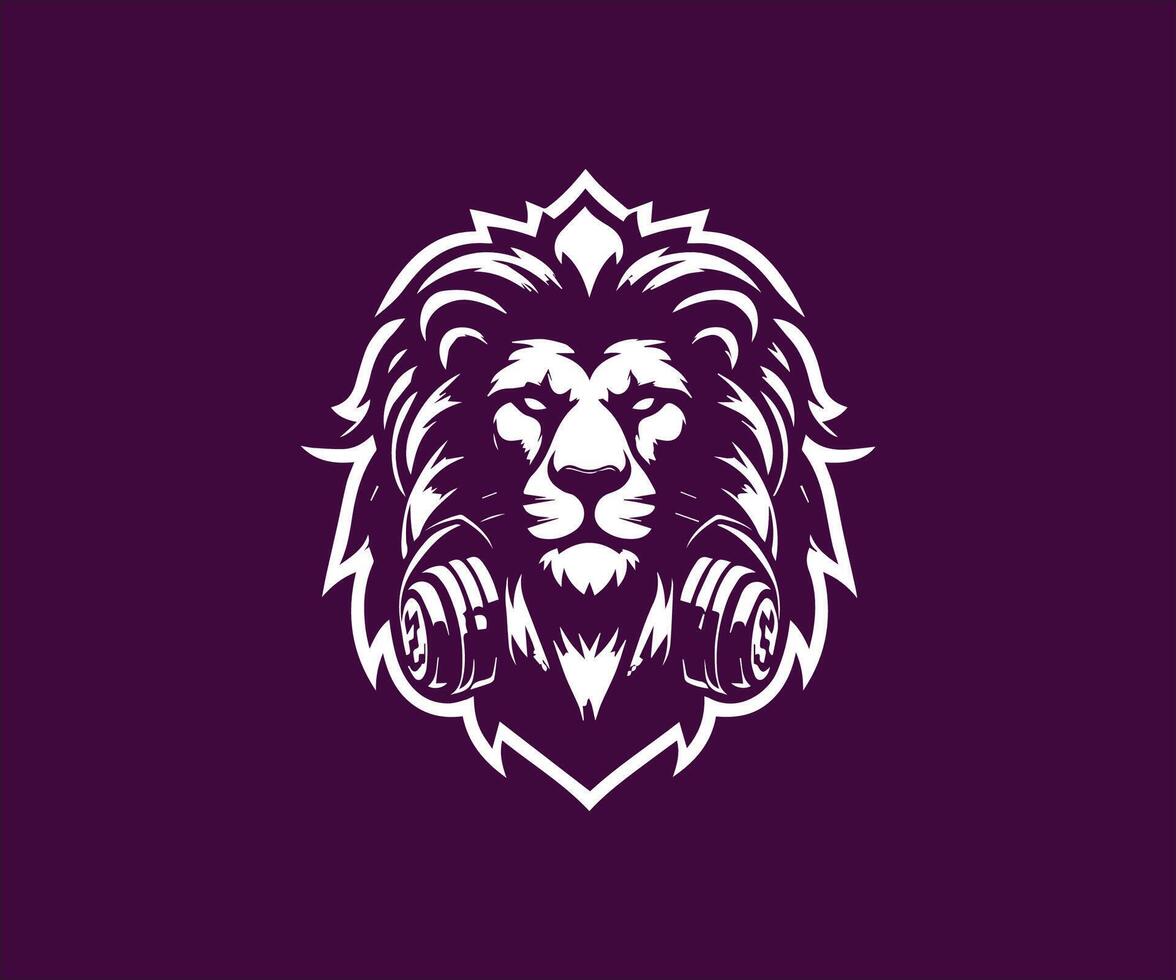 Lion head with dumbbells. illustration for your design vector