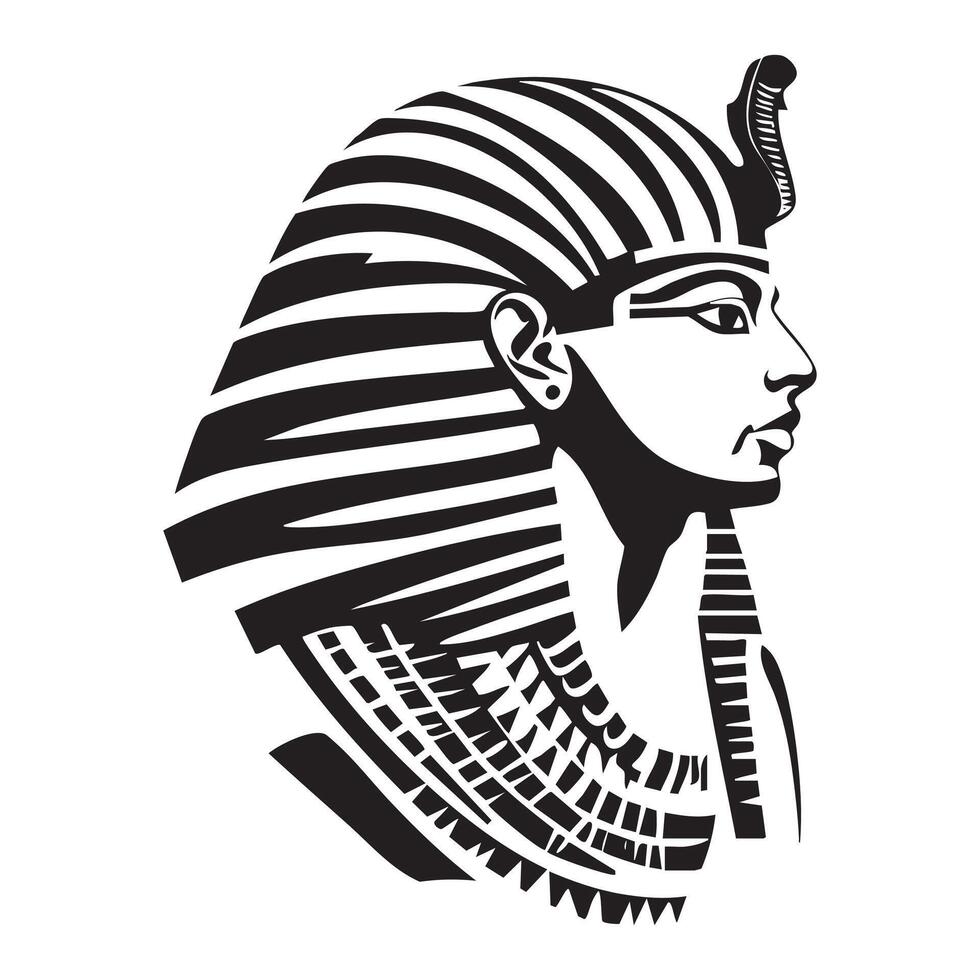 The head of an egyptian pharaoh is shown in black and white vector