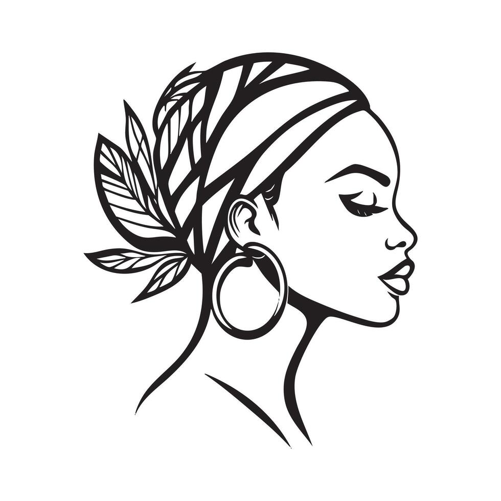 A black and white drawing of a woman with a turban vector