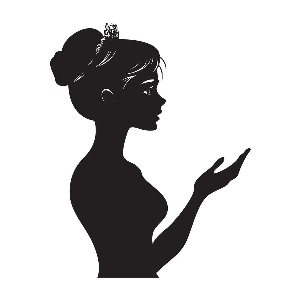 Silhouette of a woman in a tiavel holding a hand vector