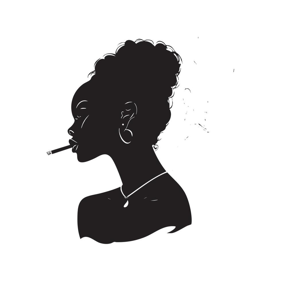A silhouette of a woman with a cigarette in her mouth vector