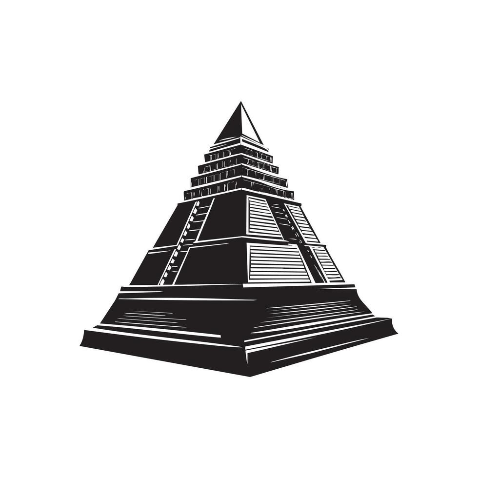 The pyramid of the sun god, a black and white drawing vector