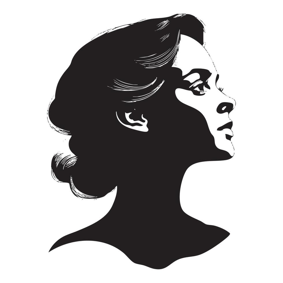 Silhouette of a woman's face with a ponytail vector