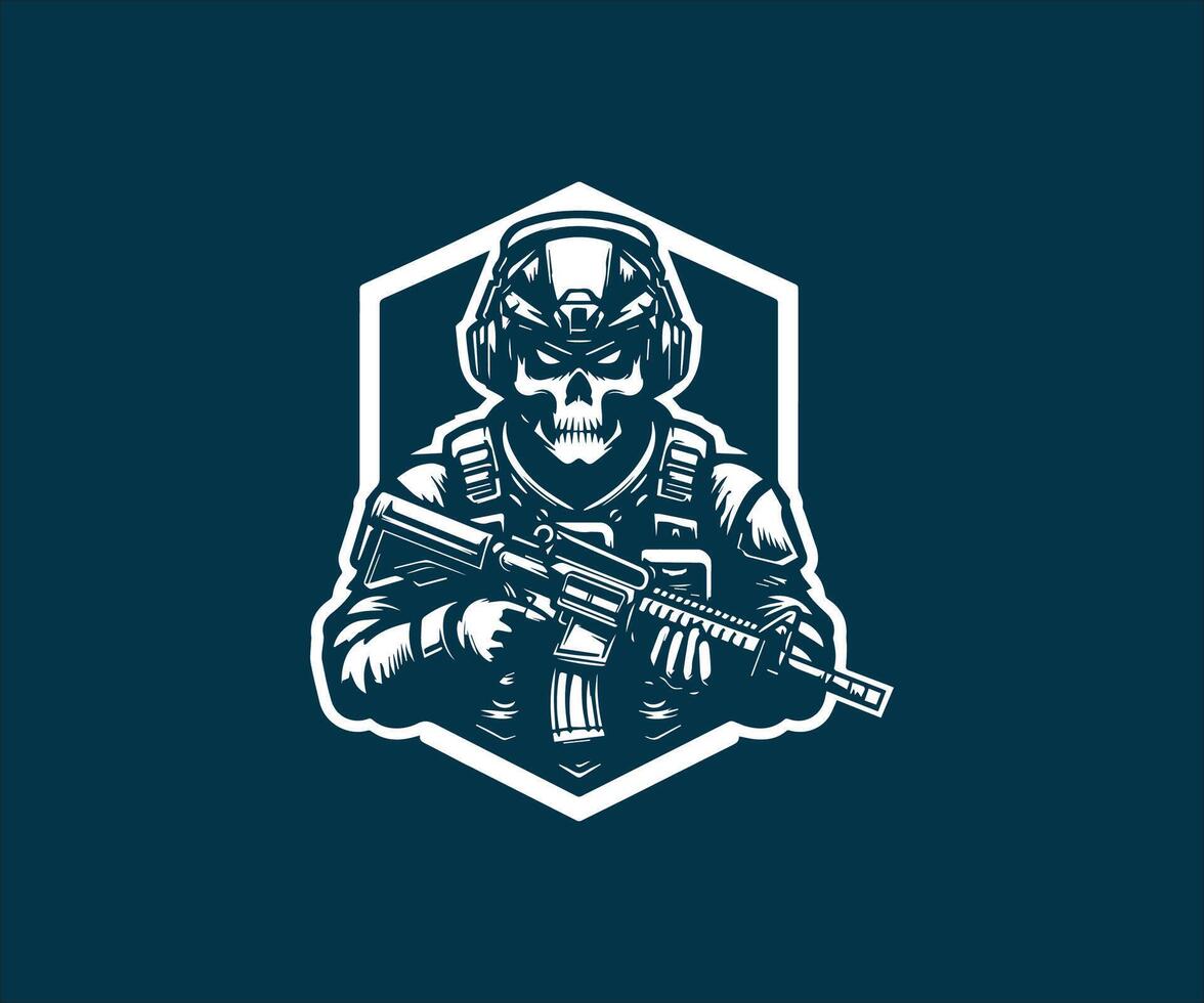 a soldier with a gun and helmet on a blue background vector