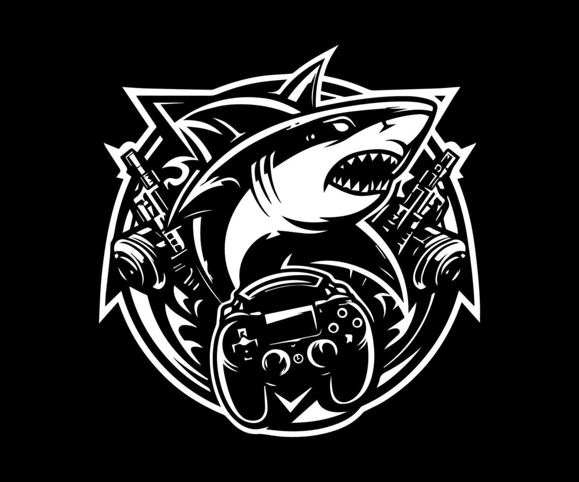 shark with guns and controller on black background vector