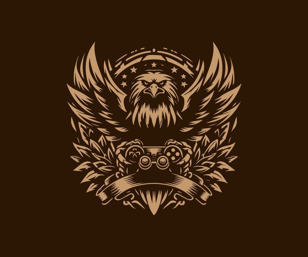 eagle with wings and ribbon on dark background vector