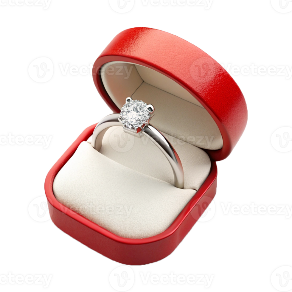 an engagement ring in a red box png