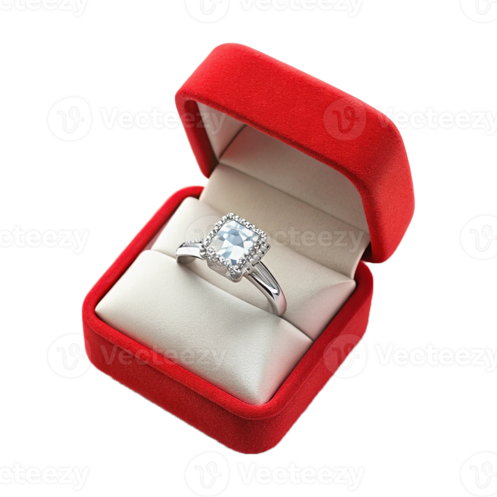an engagement ring in a red box on a transparent background png