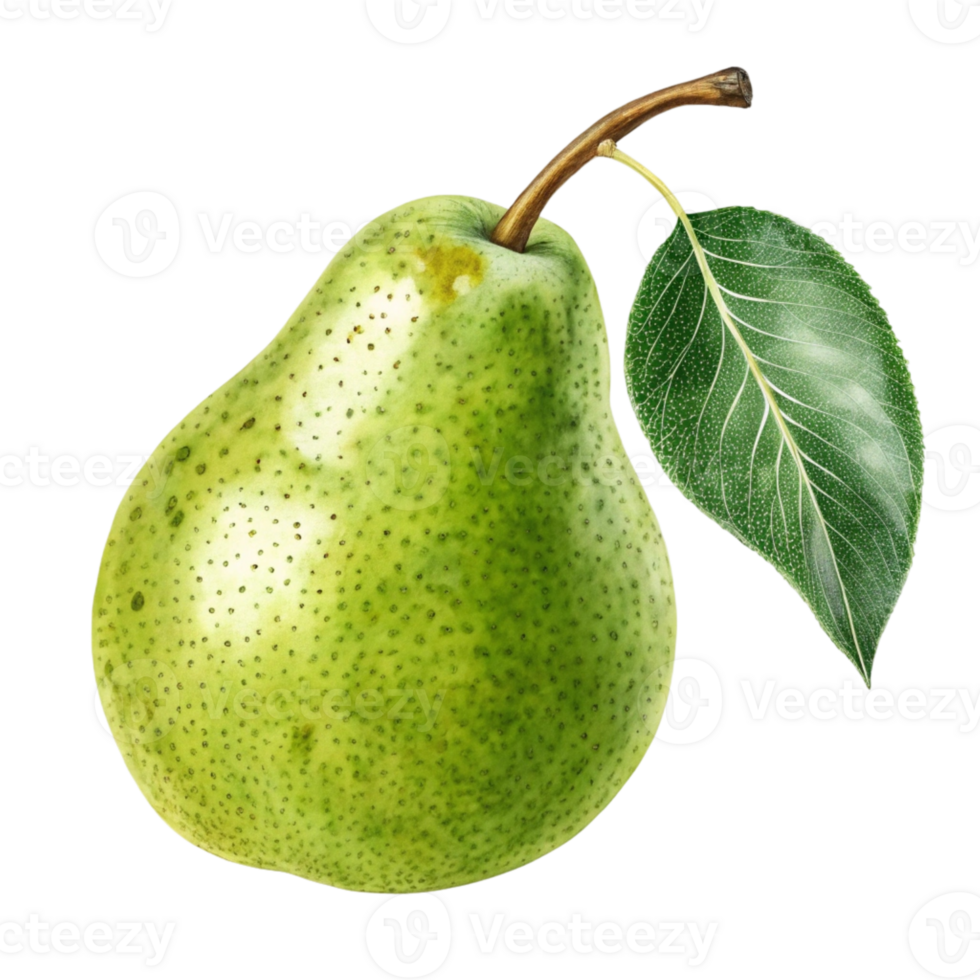 a pear with leaves on it, isolated on a transparent background png