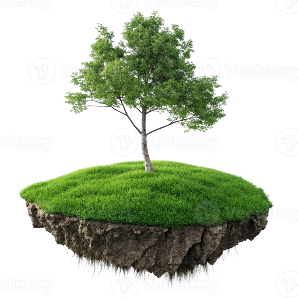 green land and tree floating isolated on a transparent background png