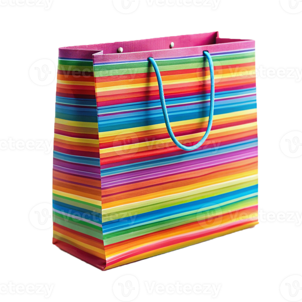 a colorful paper bag on a transparent background png