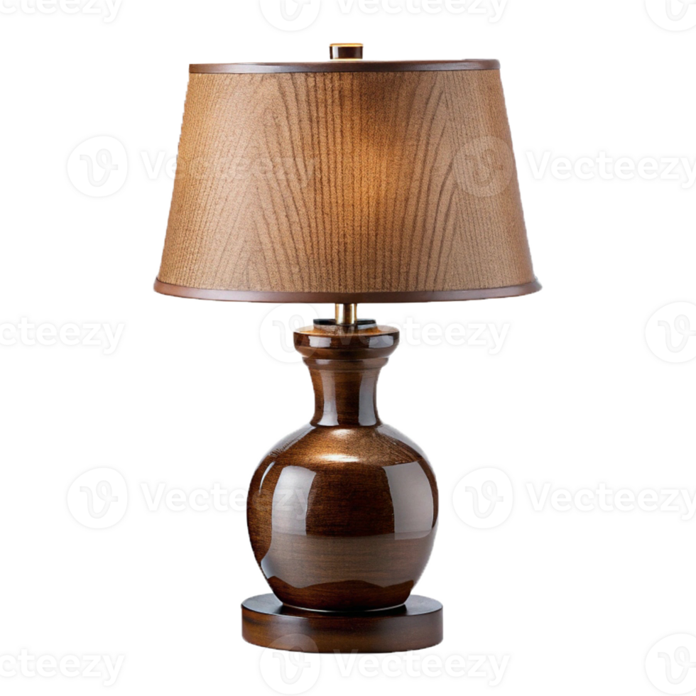 a table lamp with a brown shade png