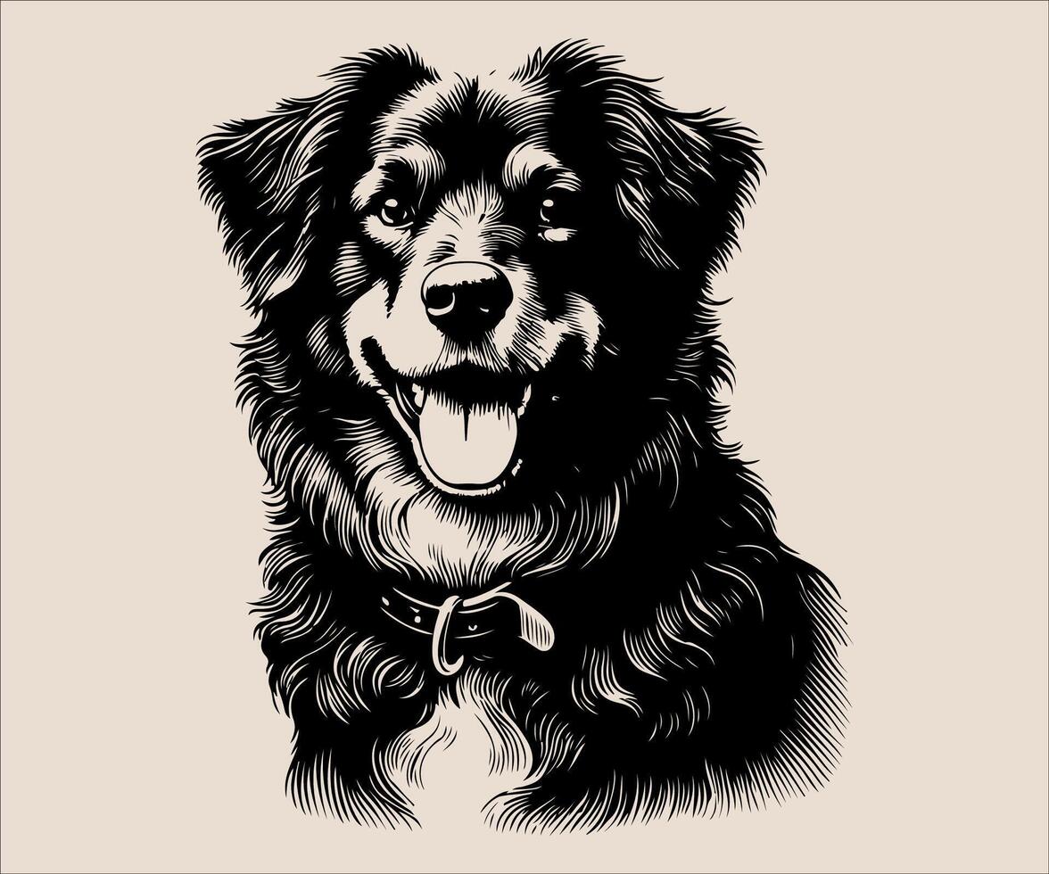 portrait pet illustration a black and white drawing of a dog vector