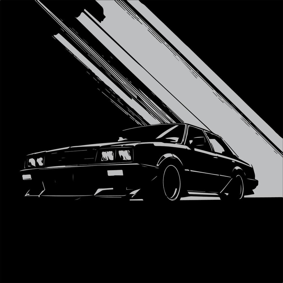 a black and white illustration of a car on a black background vector