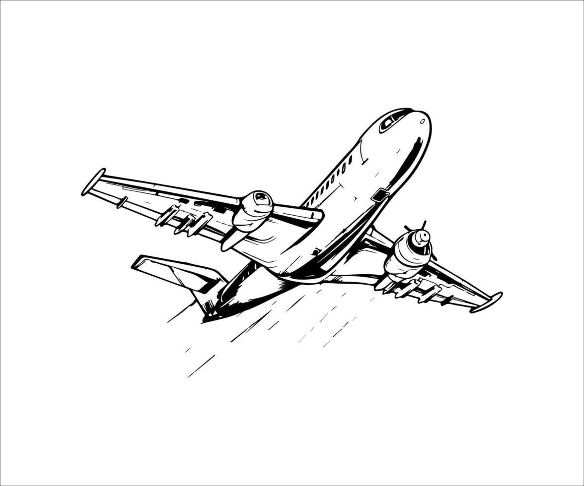 airplane in flight drawing illustration vector